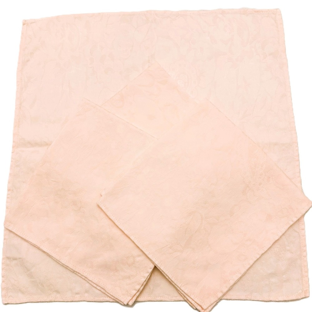 Vintage Necessities Pink Damask Cotton Dinner Napkins Set 4 Jacquard Floral USA